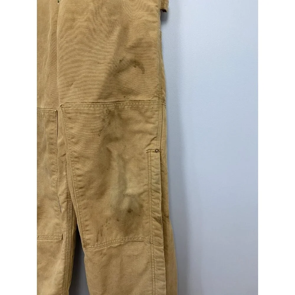 Carhartt Overalls Mens 38x29 Brown Quilted Lined Workwear Double Knee Distressed - Picture 5 of 14